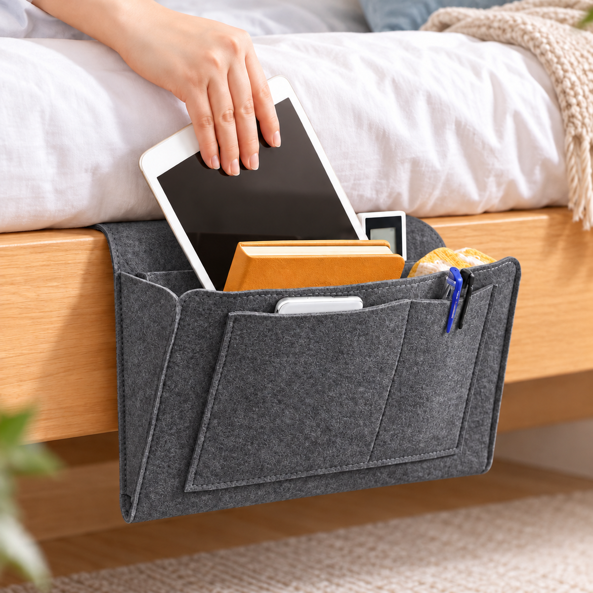 Multi-Pocket Bedside Caddy — Space-Saving Storage, No Tools Needed