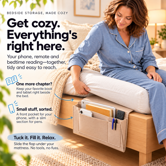 Multi-Pocket Bedside Caddy — Space-Saving Storage, No Tools Needed