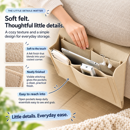 Multi-Pocket Bedside Caddy — Space-Saving Storage, No Tools Needed