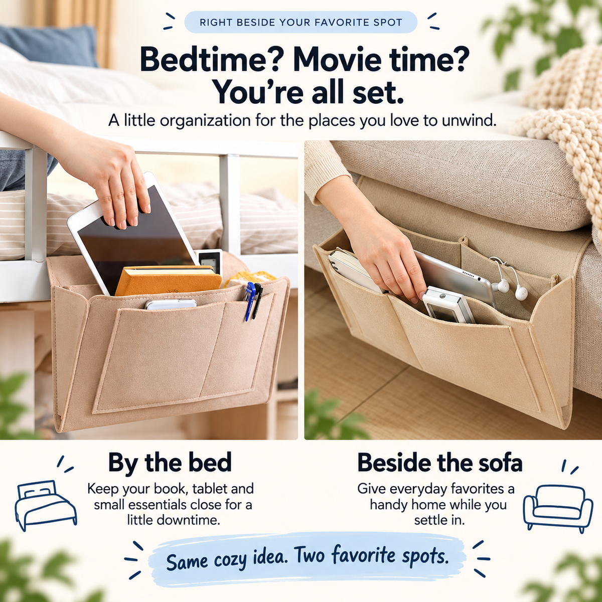 Multi-Pocket Bedside Caddy — Space-Saving Storage, No Tools Needed